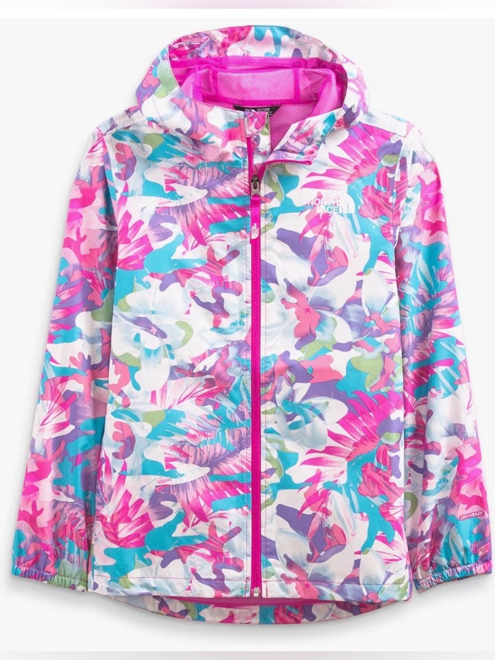 THE NORTH FACE Girls' Zipline Waterproof Hooded Floral Rain Jacket